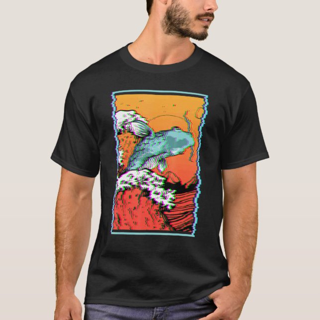 Koi Fish Carp Fiske efter japansk Underbar våg av  T Shirt (Framsida)