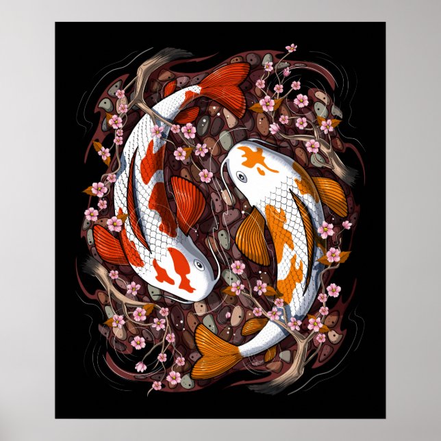 Koi Fish Cherry Blommar Poster (Framsidan)