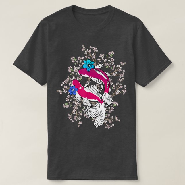 Koi Fish Cherry Blommar Sakura Träd par Fish Ni T Shirt (Design framsida)
