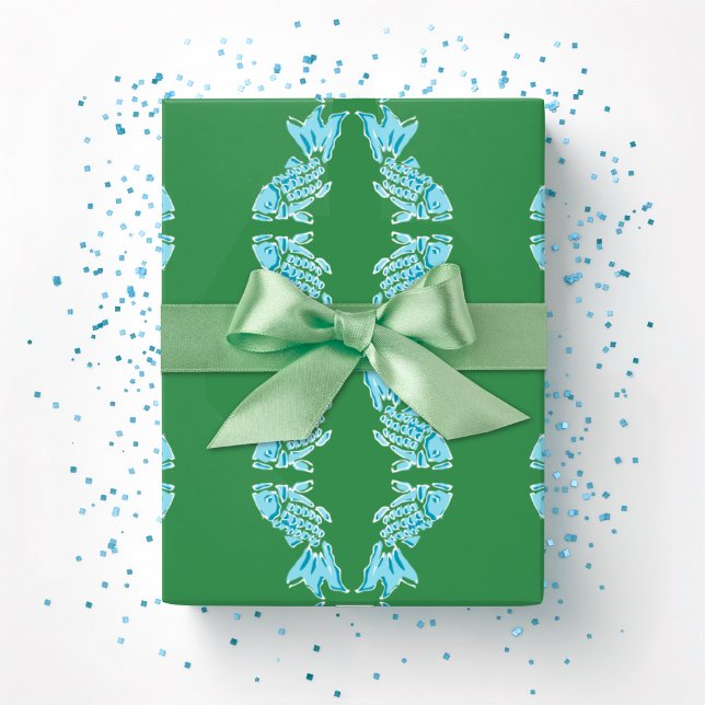 Koi Fish Chinoiserie Ogee in Green and Aqua Presentpapper (Skapare uppladdad)