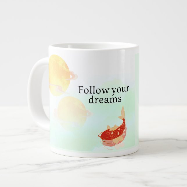 Koi Fish Dream Quote Art Print – "Follow Your Drea Jumbo Mugg (Framsida vänster)