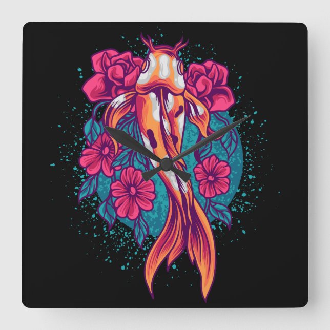 Koi Fish Fyrkantig Klocka (Framsida)