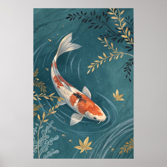 Koi Fish Golden Leaves Poster (Framsidan)