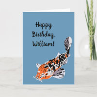 Koi Fish Illustration Orange och Blue Birthday