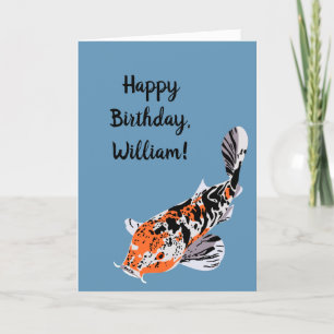 Koi Fish Illustration Orange och Blue Birthday Kort