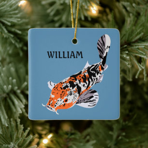 Koi Fish Illustration Orange och Blue Personlig Julgransprydnad Keramik
