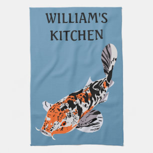 Koi Fish Illustration Orange och Blue Personlig Kökshandduk
