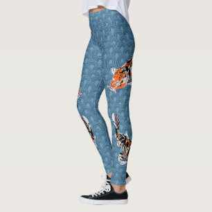 Koi Fish Illustrations on Blue Vinkar Patterned Leggings