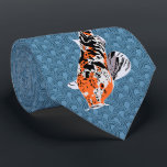 Koi Fish Illustrations on Blue Wave Background Slips<br><div class="desc">I detta halsband finns realistiska illustrationer av koifisk i stil i svart,  orange och vitt mot en blå geometrisk bakgrund som ser ut som oceanen vinkar.</div>