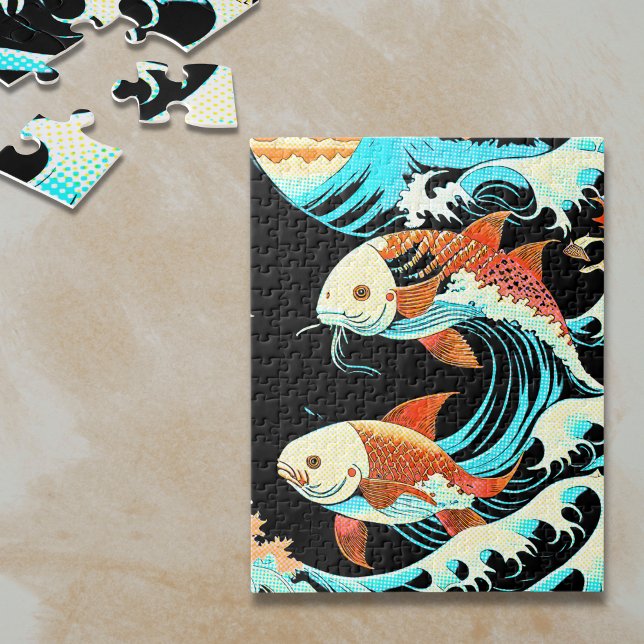 Koi Fish in a Great Wave Comic Book Style  Pussel (Skapare uppladdad)