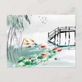 Koi Fish in a Tranquil Pond China Vykort
