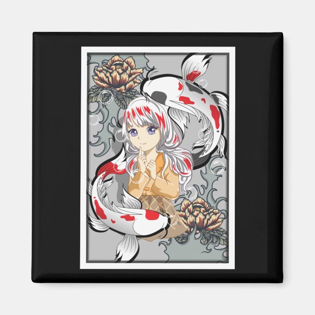Koi Fish Japansk Aesthetic Anime Otaku Girl Magnet (Framsidan)