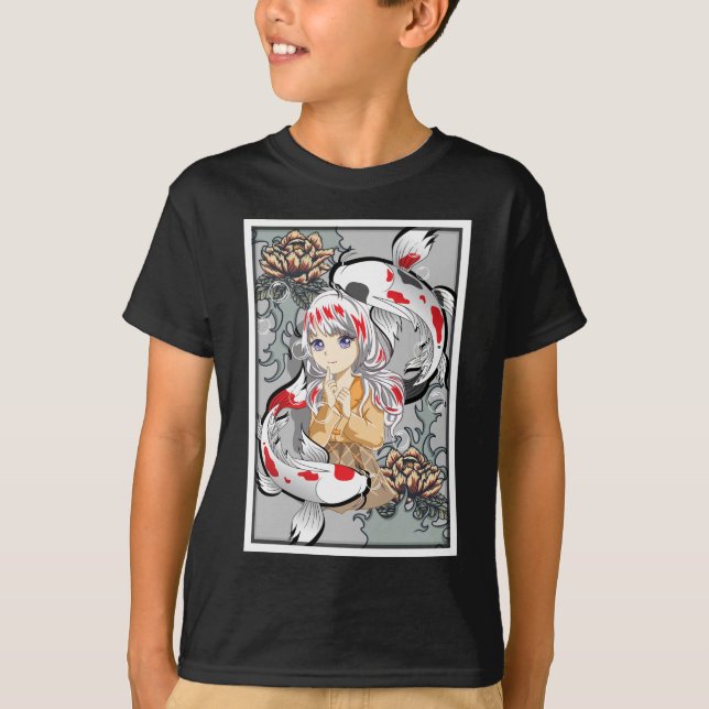 Koi Fish Japansk Aesthetic Anime Otaku Girl T Shirt (Framsida)