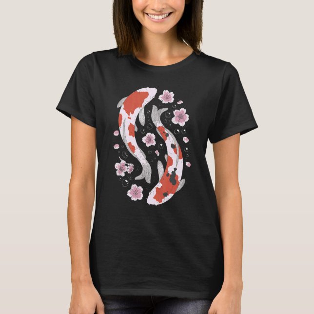 Koi Fish Japansk Cherry Blommar Graphic T Shirt (Framsida)