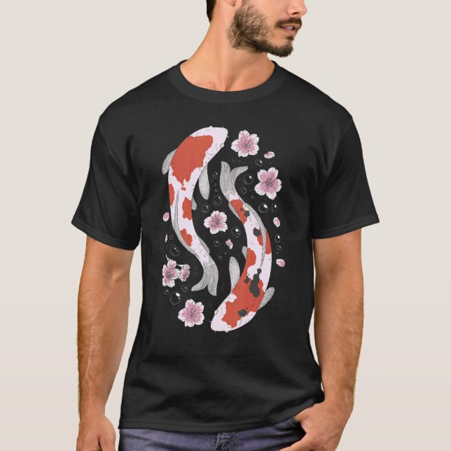 Koi Fish Japansk Cherry Blommar Graphic T Shirt (Framsida)