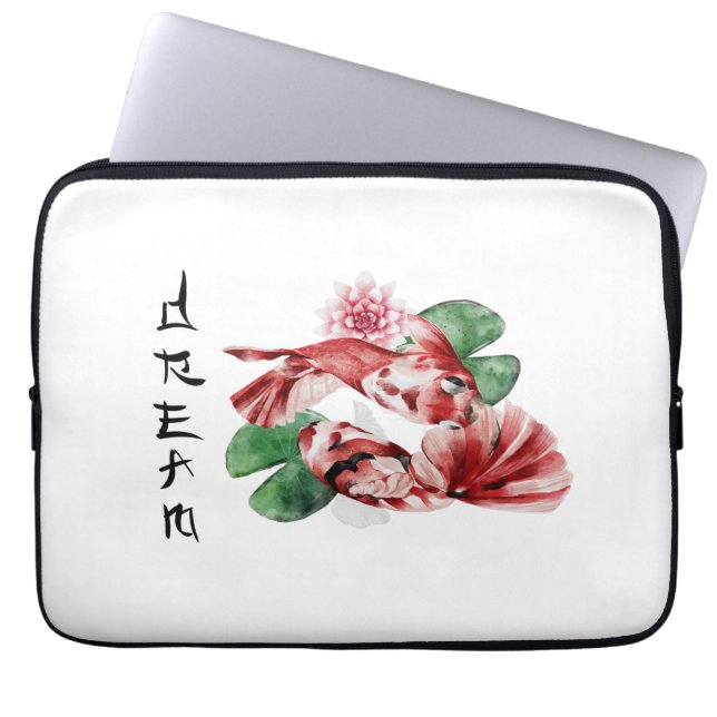 Koi Fish Japansk Stil skript Oriental Art Laptop Fodral (Framsidan)