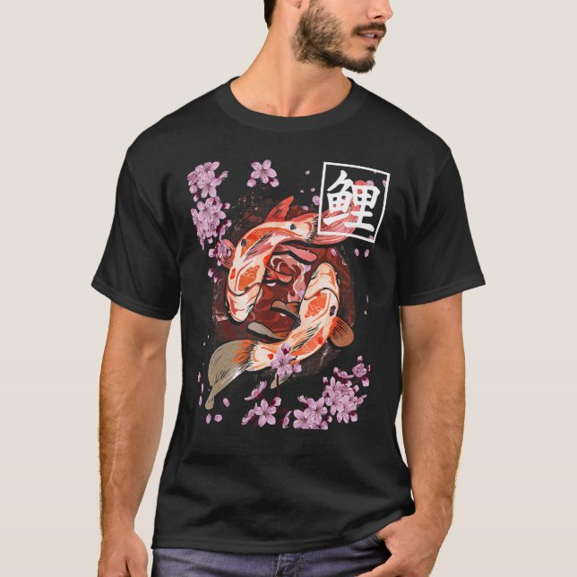 Koi Fish Japp Carp Sakura Cherry Blommar för K T Shirt (Framsida)