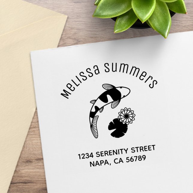 Koi Fish Lily Arch Address Stämpel (Skapare uppladdad)