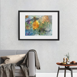 Koi Fish Line Art Watercolor Poster