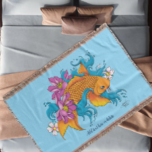 Koi Fish Lotus Cherry Blommars Filt