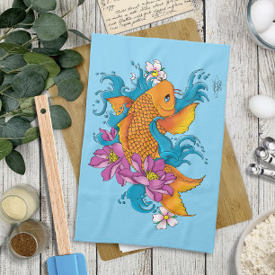 Koi Fish Lotus Cherry Blommars Kökshandduk