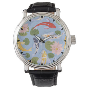 Koi Fish Lotus Flower Painting Armbandsur