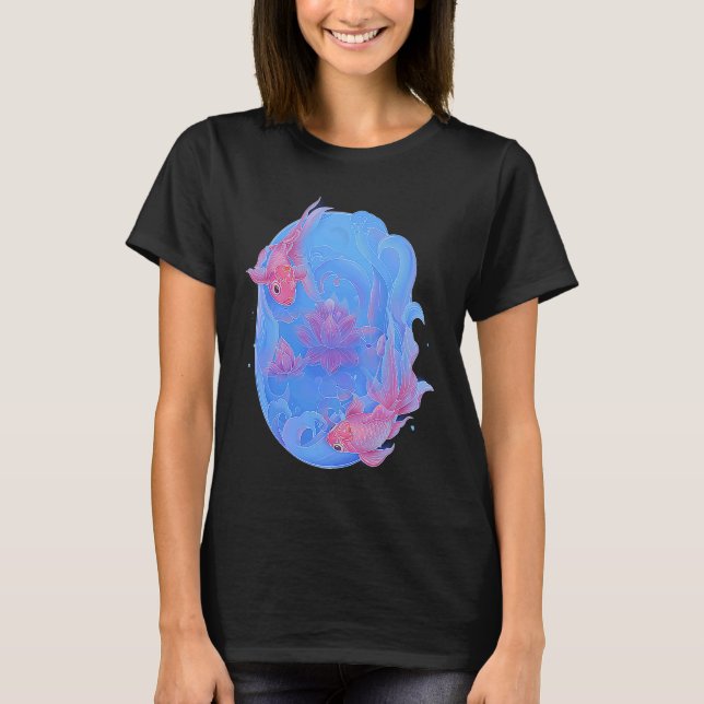 Koi Fish Lotus Vatten Lily Feng Shui T Shirt (Framsida)
