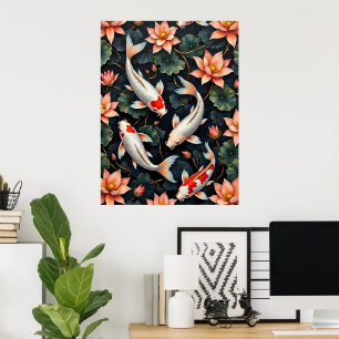Koi Fish och Lotus Flowers Poster