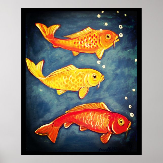 Koi Fish Orange Gult Blue Goldfish Art Poster (Framsidan)