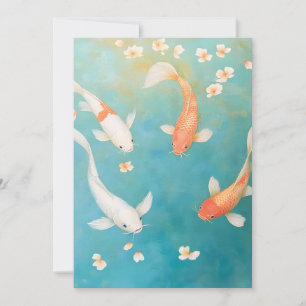 Koi Fish Petal Bloom Watercolor Julkort