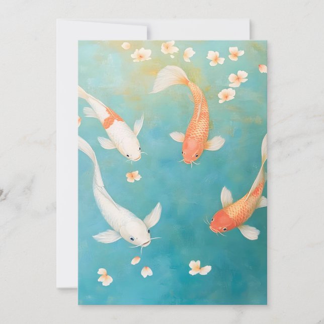 Koi Fish Petal Bloom Watercolor Julkort (Framsida)
