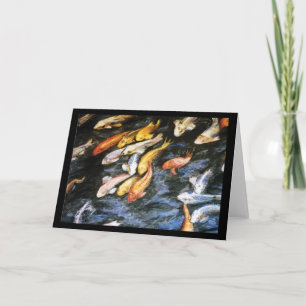 Koi Fish Pond Art Painting Hälsning eller Note Car Kort