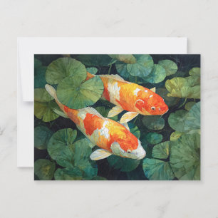 Koi Fish Pond Lily Dynors Vykort