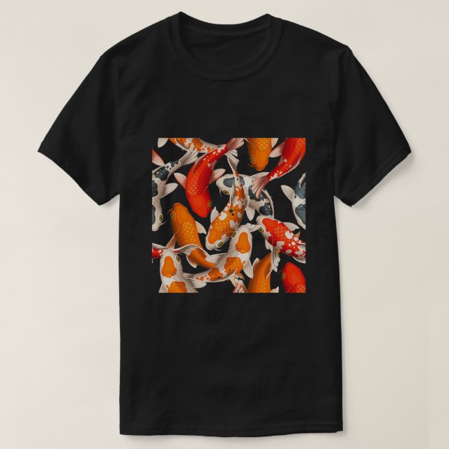 Koi Fish Pond Seamless Mönster Triad Roligt Blue T Shirt (Design framsida)