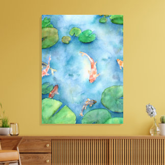 Koi Fish Pond watercolor Canvastryck