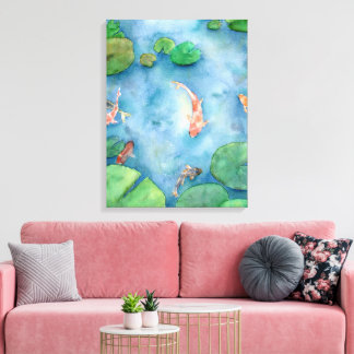 Koi Fish Pond watercolor Canvastryck