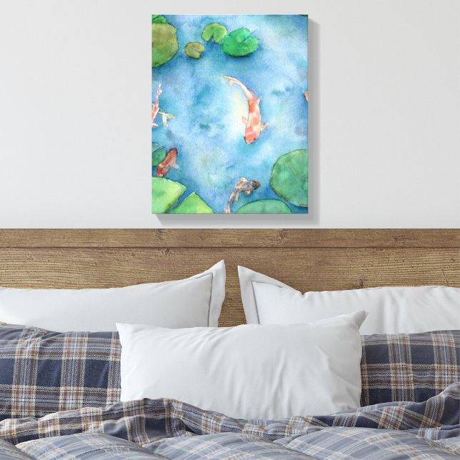 Koi Fish Pond watercolor Canvastryck (Insitu (sovrum))