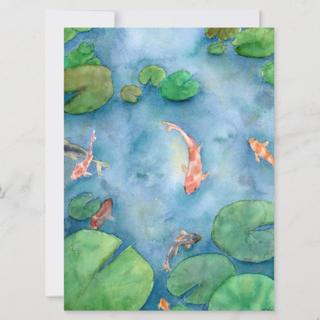 Koi Fish Pond watercolor Julkort (Framsida)