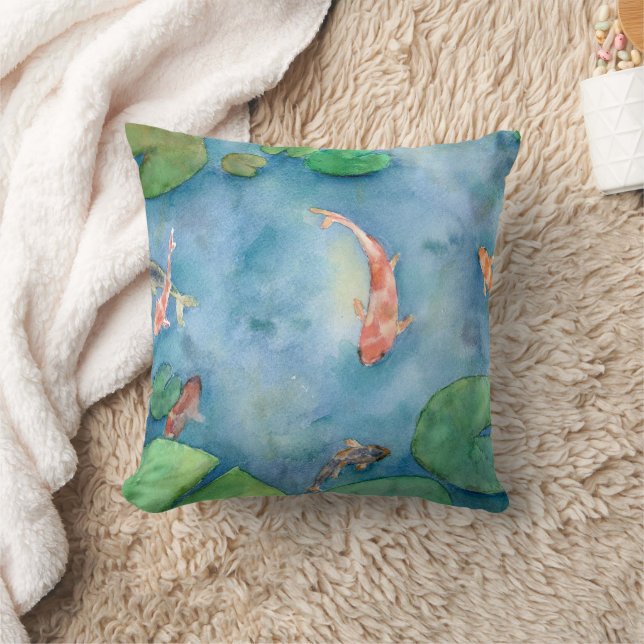 Koi Fish Pond watercolor Kudde (Filt)