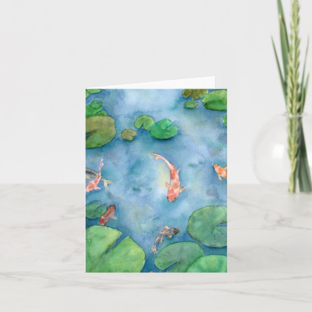 Koi Fish Pond watercolor Tack Kort (Framsida)
