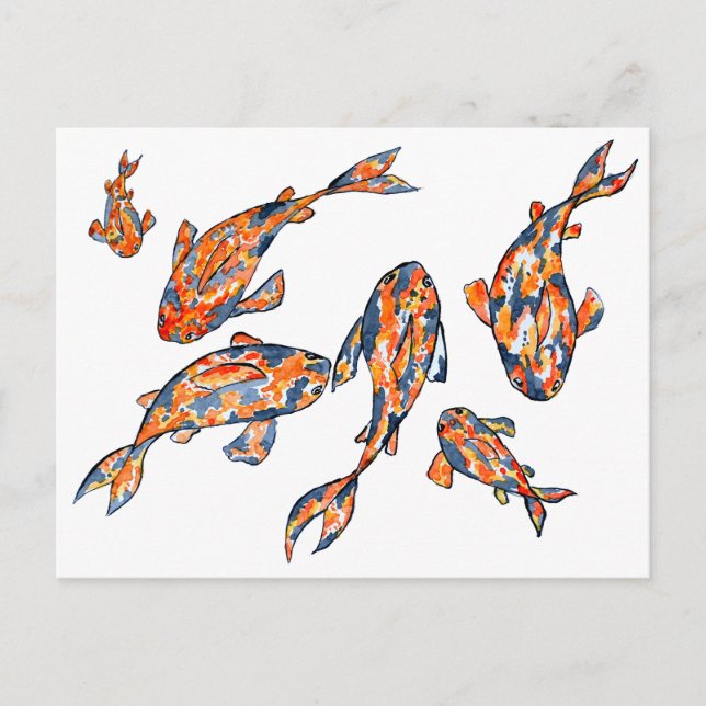 Koi Fish Pond Watercolor vykort (Framsida)