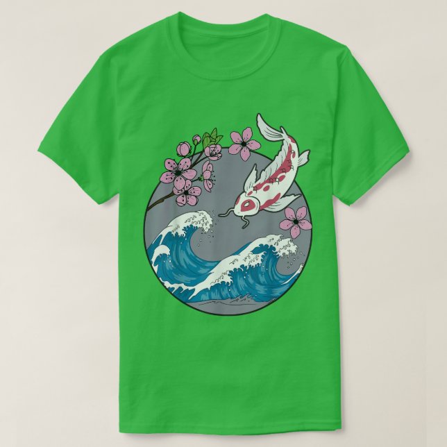 Koi Fish Sakura Cherry Blommar Retro Japanska T Shirt (Design framsida)