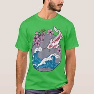 Koi Fish Sakura Cherry Blommar Retro Japanska T Shirt