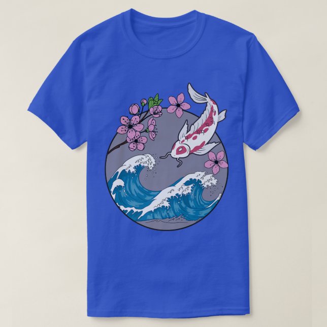 Koi Fish Sakura Cherry Blommar Retro Japanska T Shirt (Design framsida)