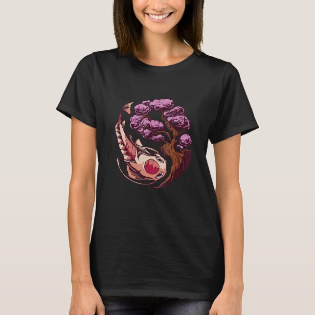 Koi Fish Sakura Japanese art T Shirt (Framsida)