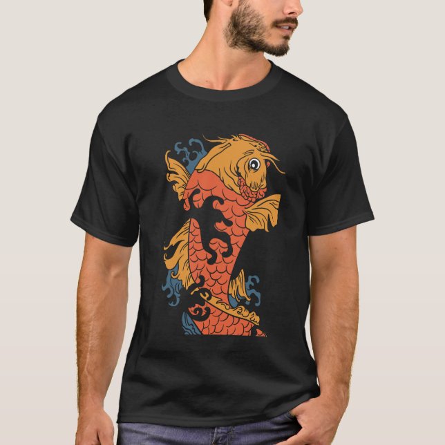 Koi Fish Simple Black Art Illustration T Shirt (Framsida)