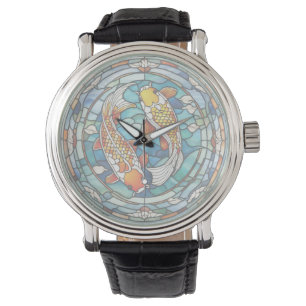 Koi Fish Stached Glass Japansk Asain Fish Clock Armbandsur