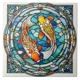 Koi Fish Stached Glass Japansk asain Fish Kakelplatta
