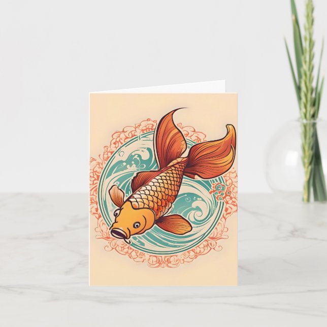 Koi Fish Study A Foled Greeting Card Kort (Framsida)
