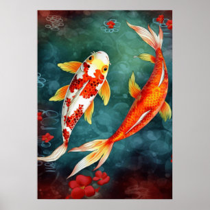 Koi Fish Swimming i en damm Poster